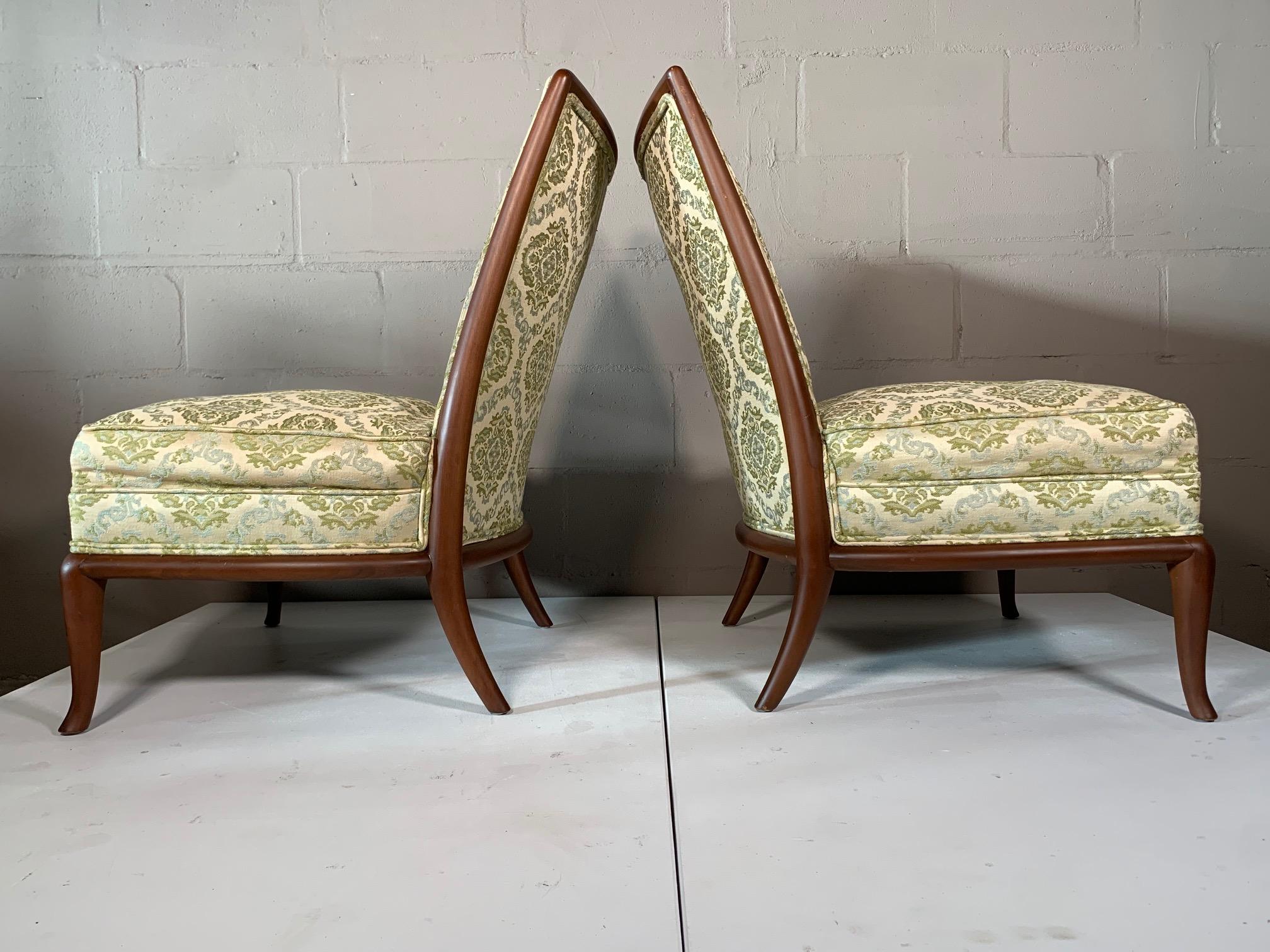Mid-Century Modern Pair of Unusual Slipper Chairs by T.H. Robsjohn-Gibbings Widdicomb, circa 1950s For Sale