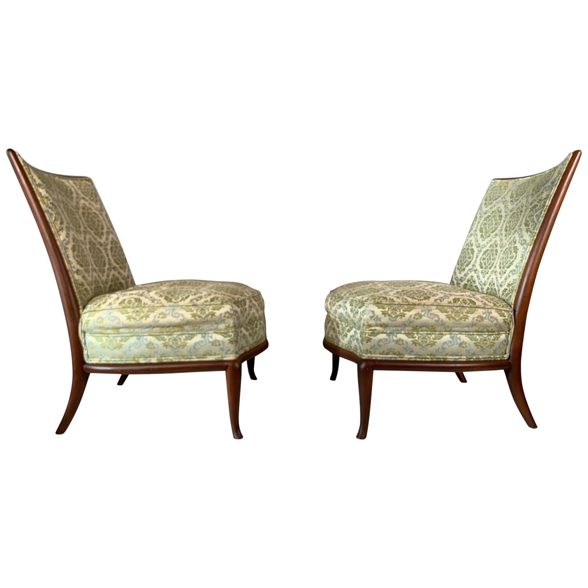 Pair of Unusual Slipper Chairs by T.H. Robsjohn-Gibbings Widdicomb, circa 1950s For Sale