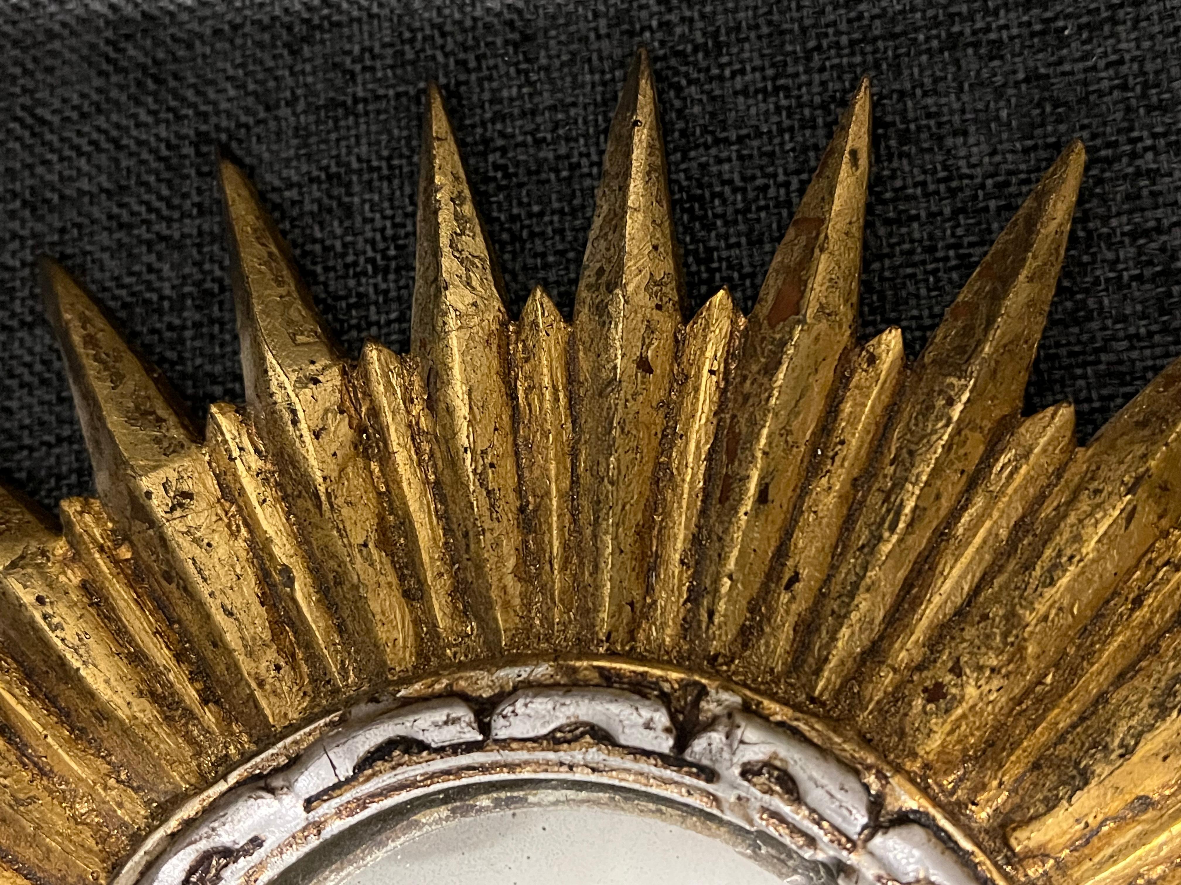 A Pair Of Unusual Sunburst Soleil Mirrors Gilt Wood Convex 1960 For Sale 6