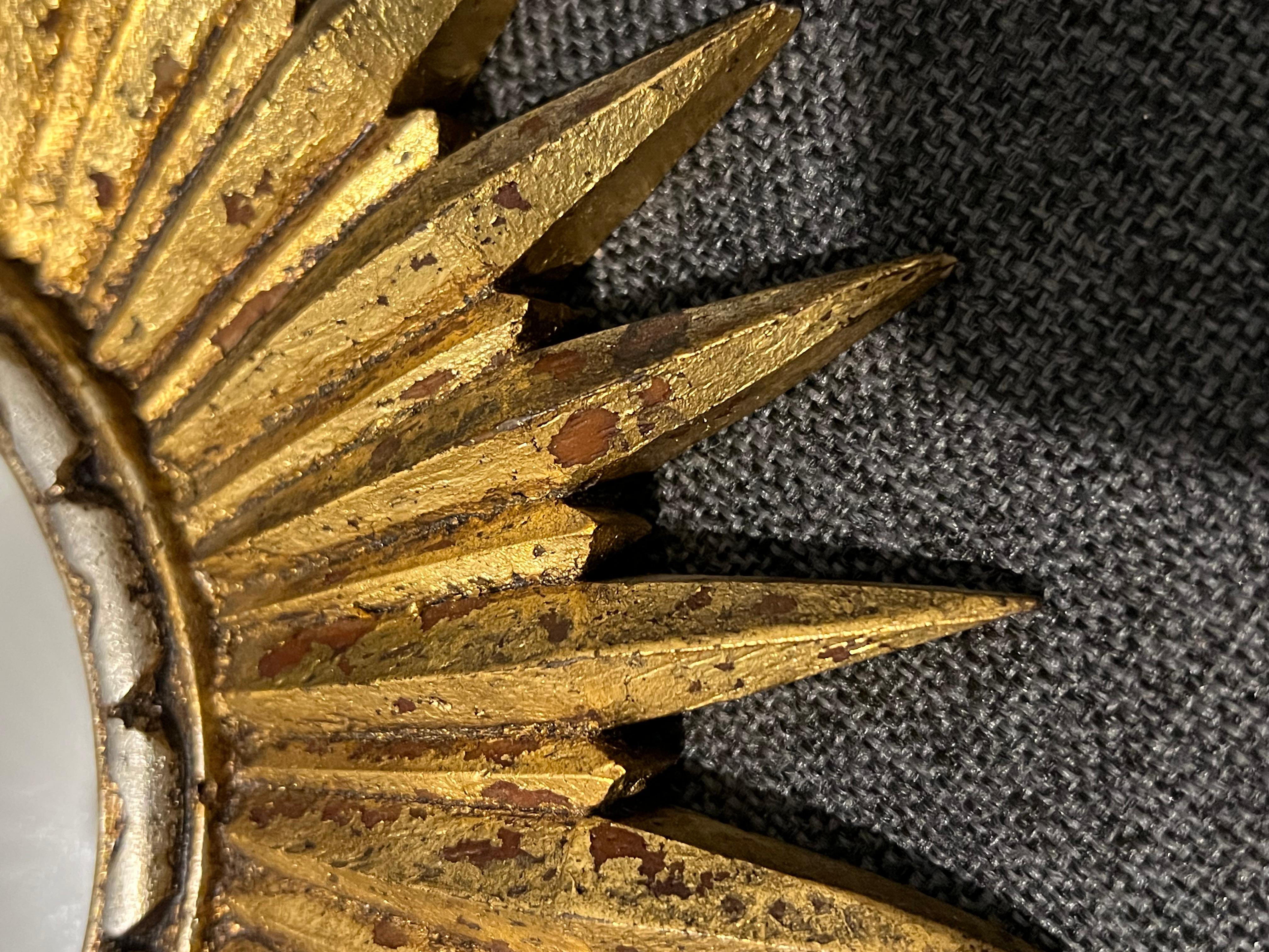 A Pair Of Unusual Sunburst Soleil Mirrors Gilt Wood Convex 1960 For Sale 7
