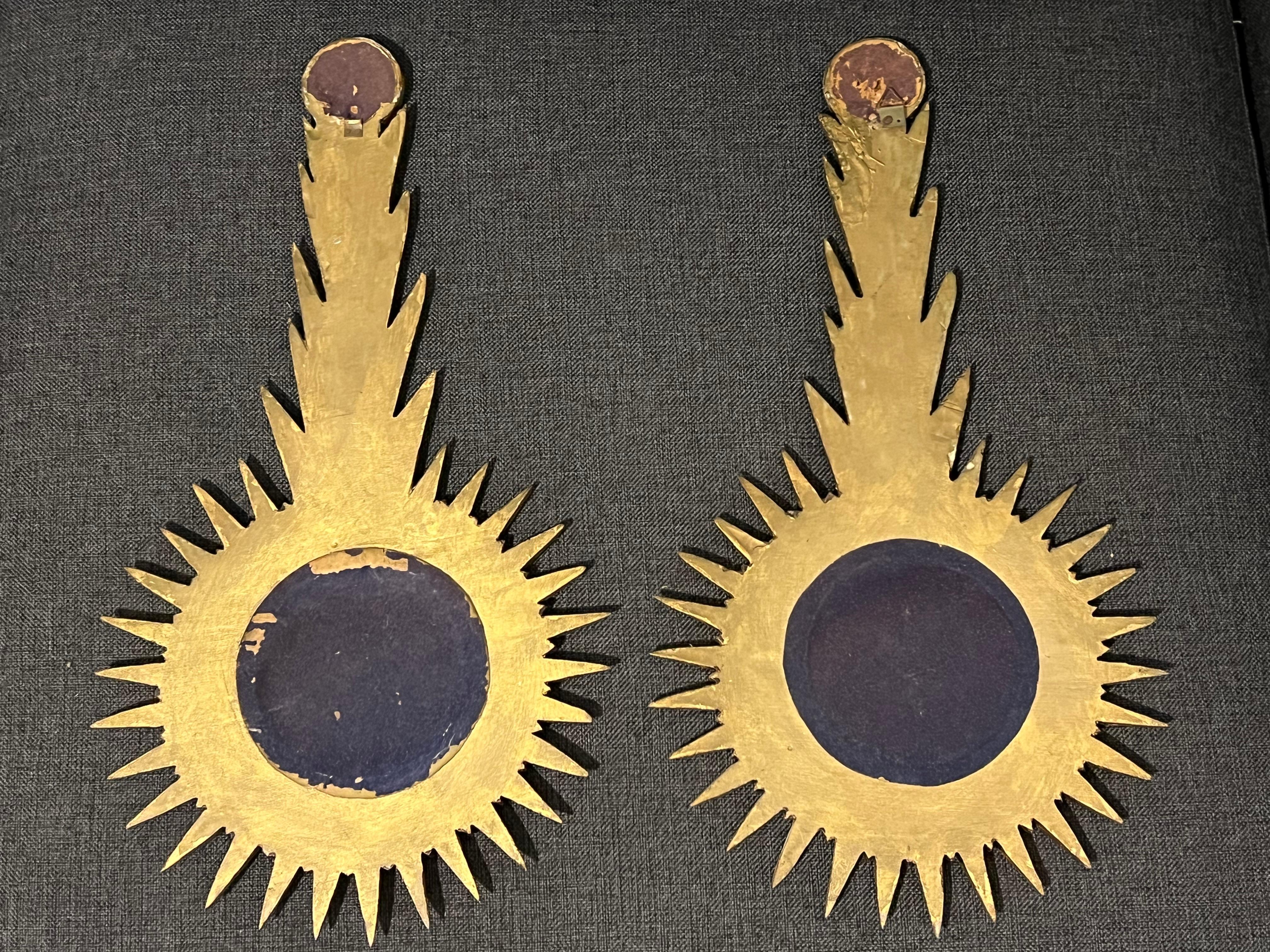 A Pair Of Unusual Sunburst Soleil Mirrors Gilt Wood Convex 1960 For Sale 2