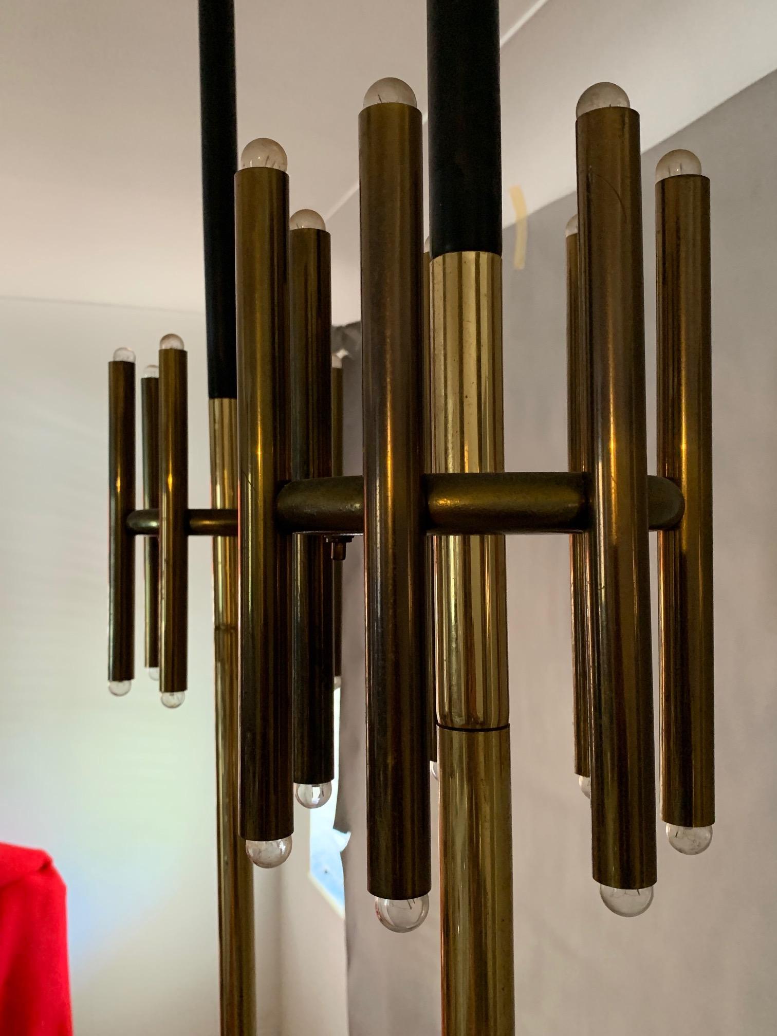 Brass Pair of Unusual Tension Pole Lamps by Stiffel