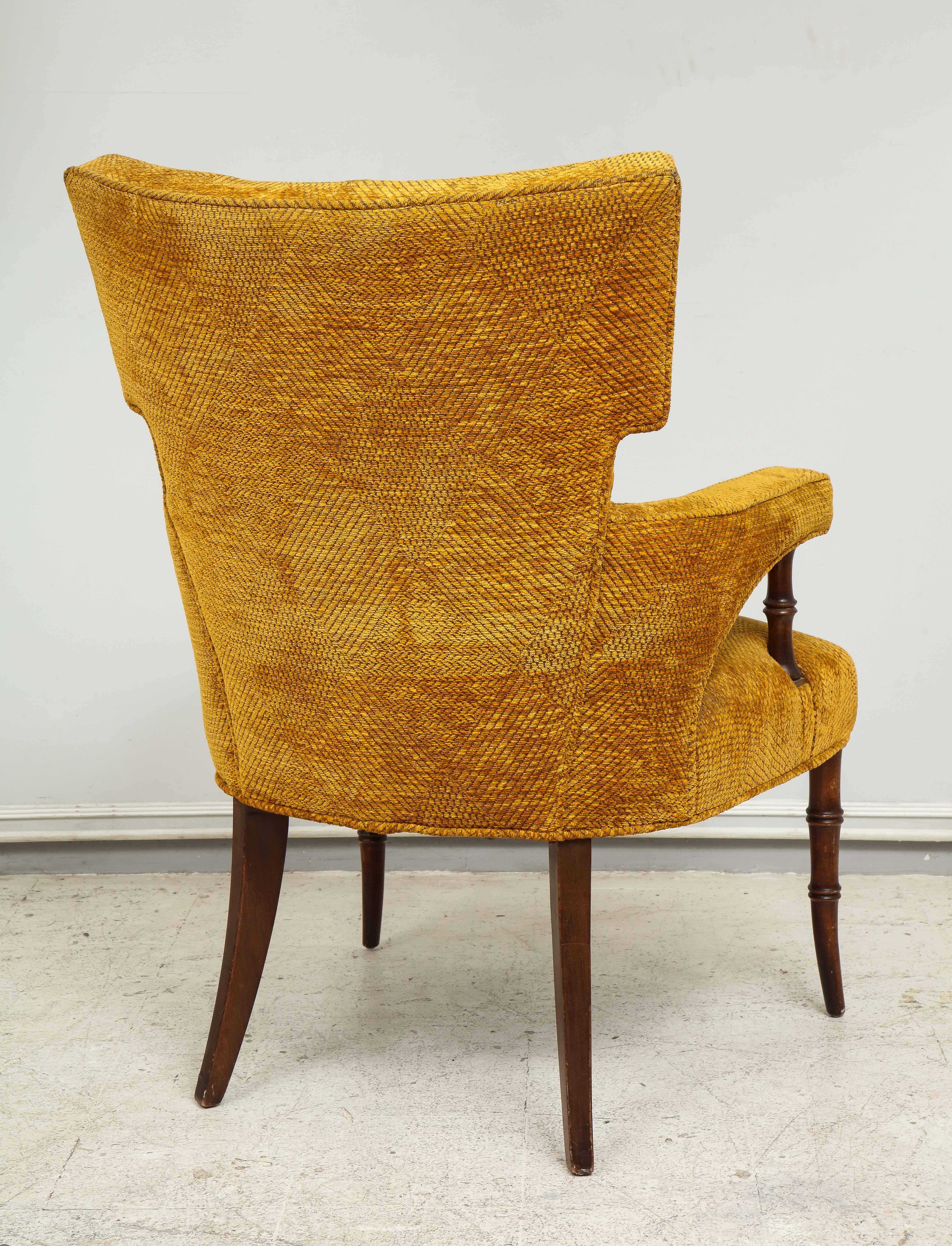 Pair of Upholstered Faux-Bamboo Fireside Armchairs In Good Condition In New York, NY