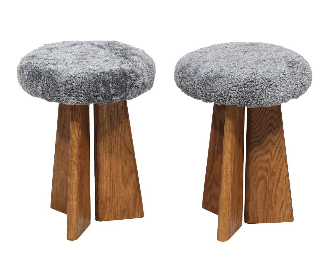 Danish A Pair of Upholstered Oak Stools by Dansk Møbeldesign For Sale
