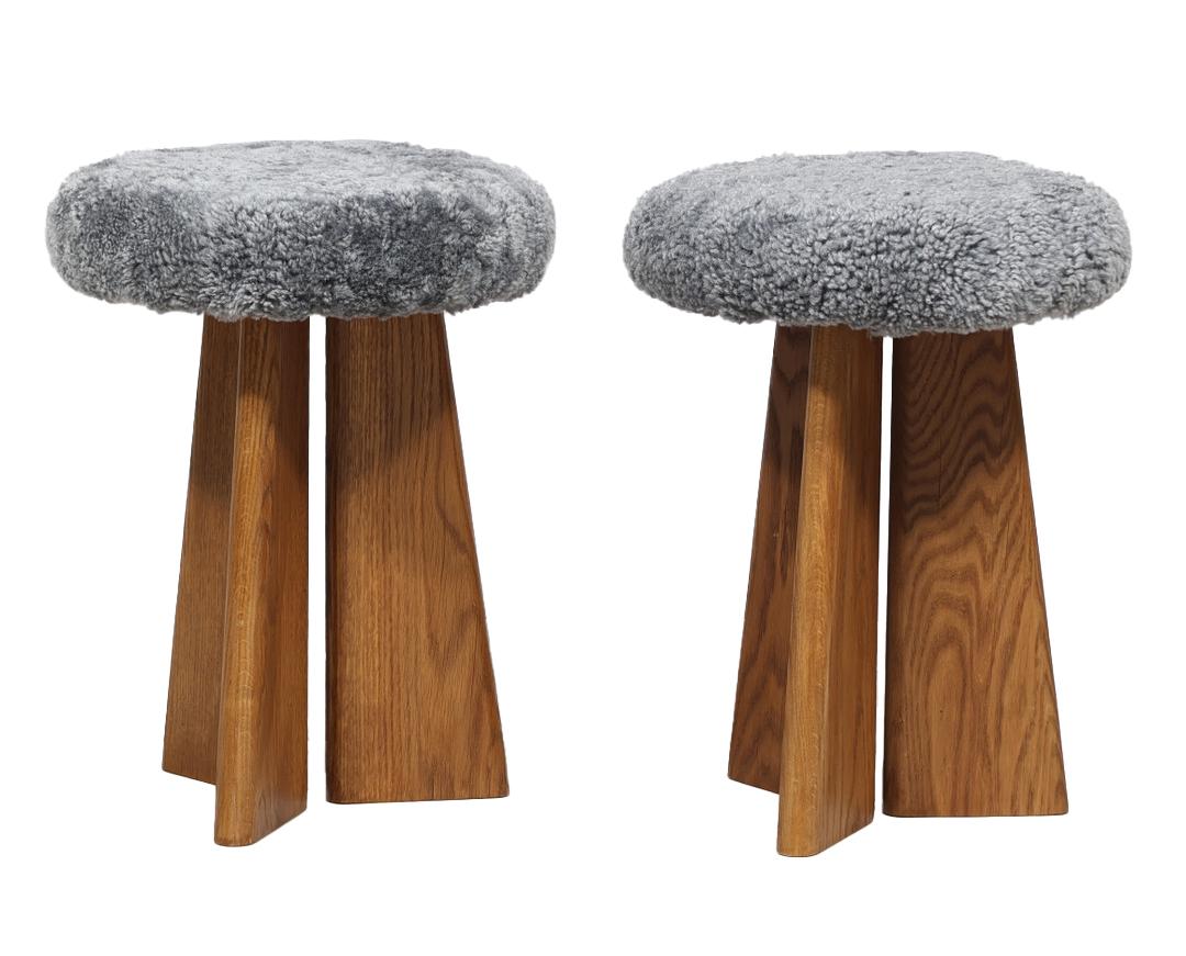 Mid-20th Century A Pair of Upholstered Oak Stools by Dansk Møbeldesign For Sale