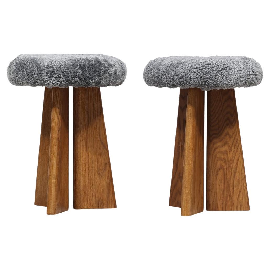 A Pair of Upholstered Oak Stools by Dansk Møbeldesign For Sale