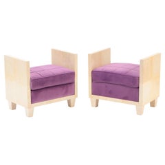 Pair of Upholstered Parchment Benches, Contemporary