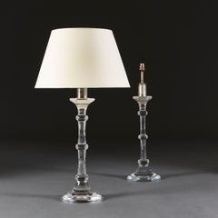 Pair of Val Saint Lambert Clear Glass Column Lamps