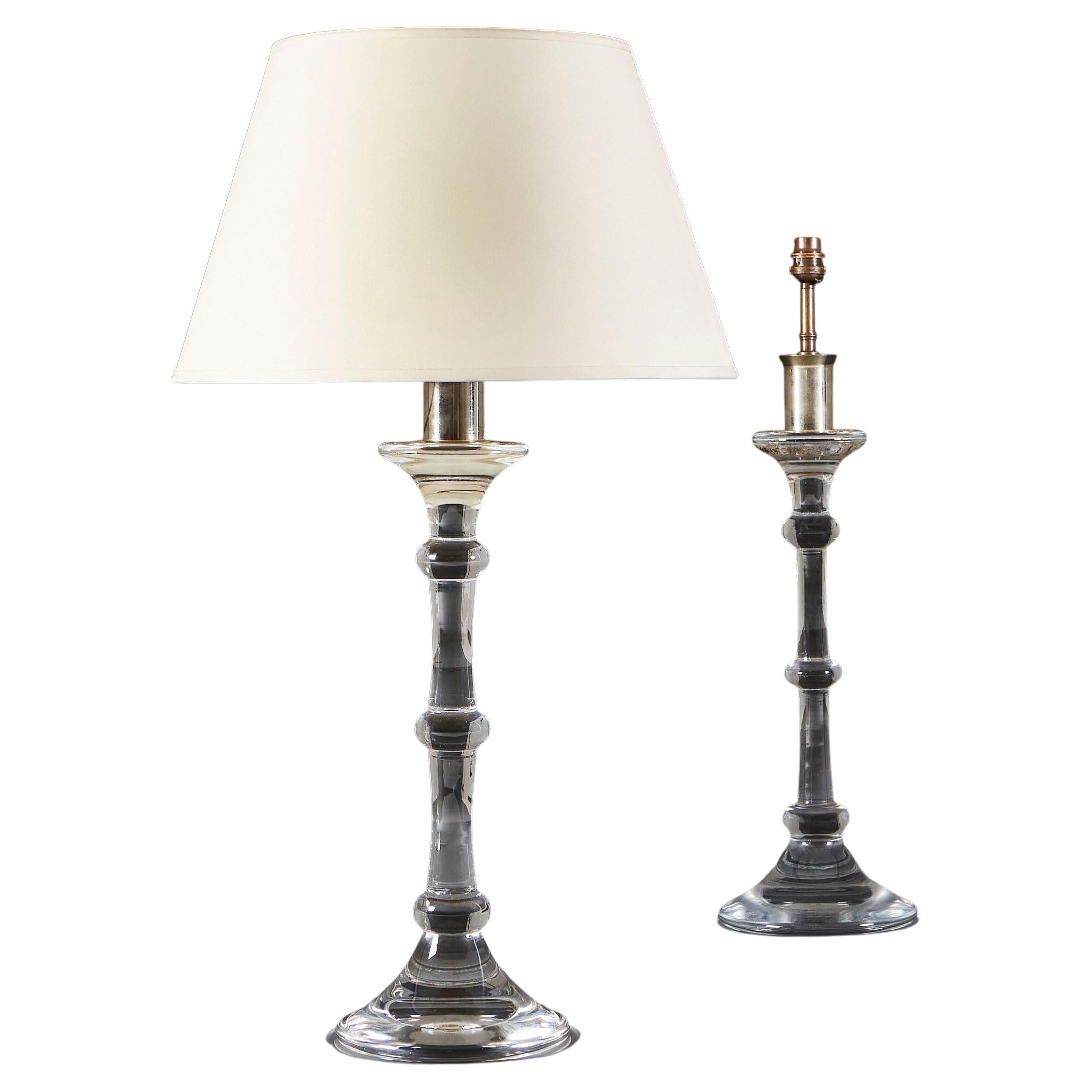 Pair of Val Saint Lambert Clear Glass Column Lamps