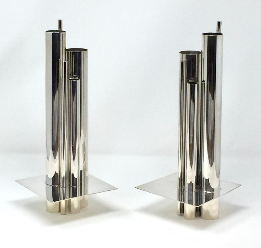 
Silver-plated vases formed as staggered cylinders.
Stamped marks

