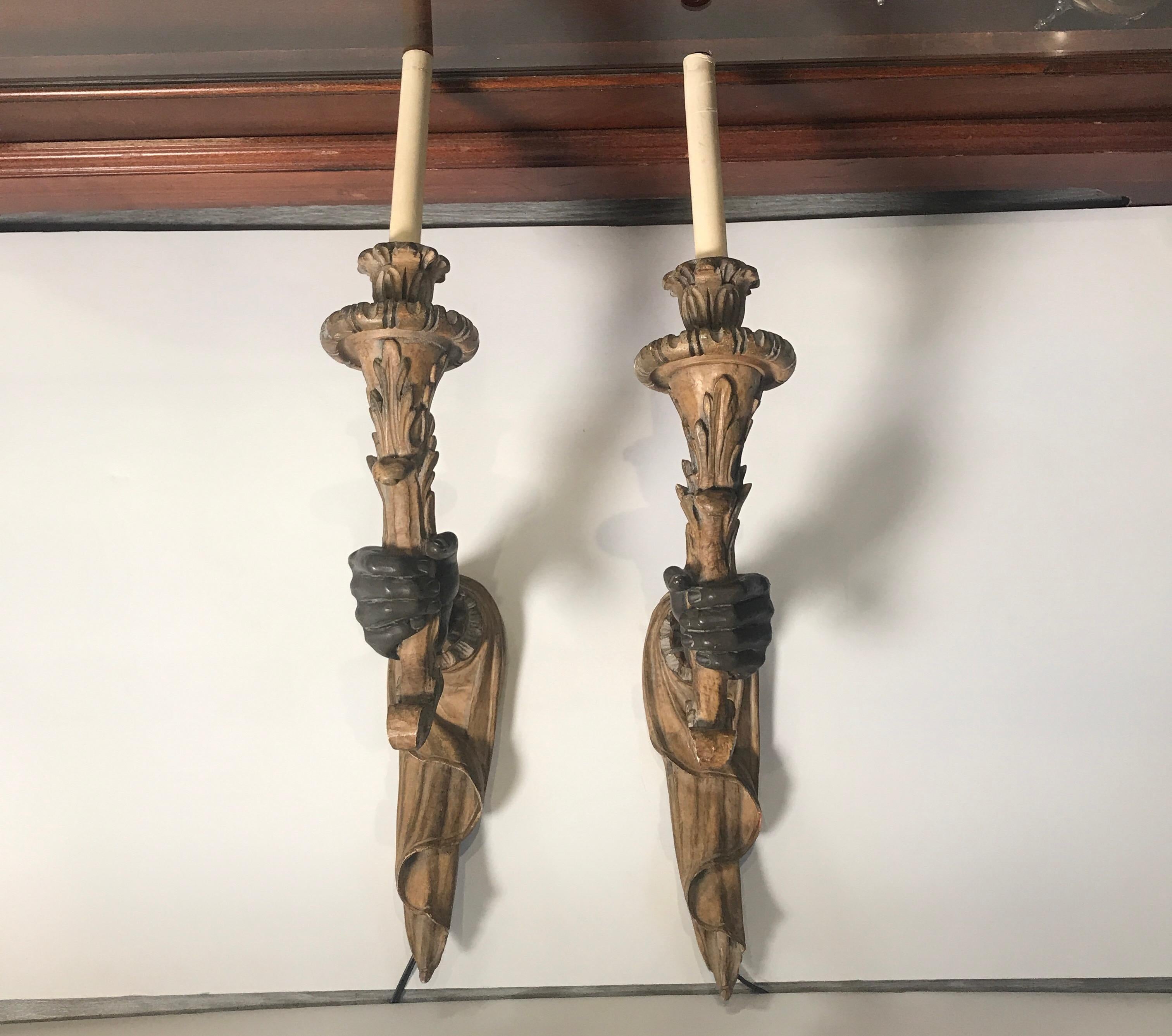 Composition Pair of Venetian 18th Century Style Hand Sconces
