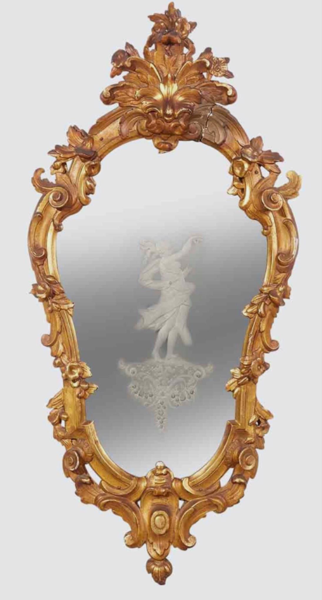 Pair of Venetian Rococo Giltwood Wall Mirrors In Good Condition For Sale In Bradenton, FL