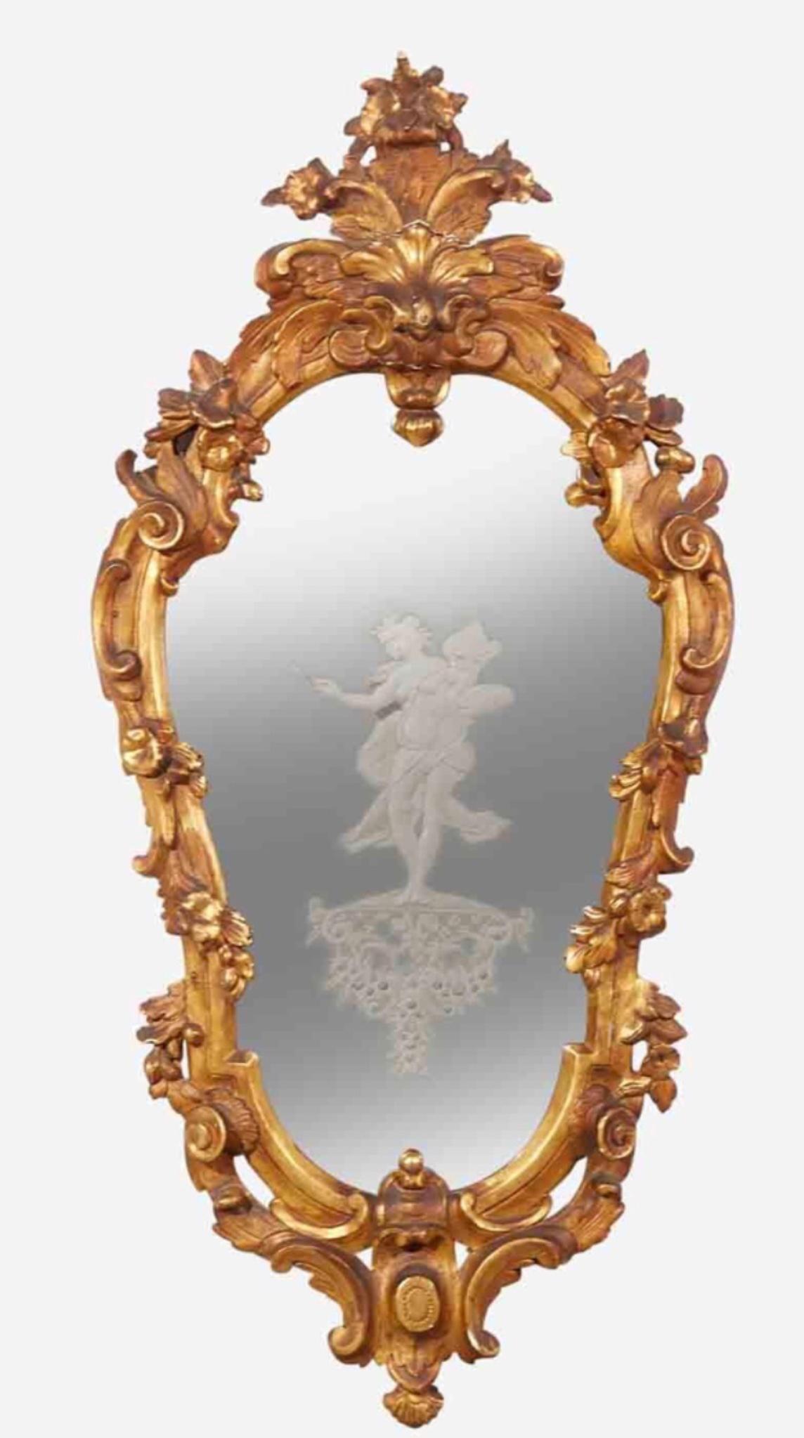 Wood Pair of Venetian Rococo Giltwood Wall Mirrors
