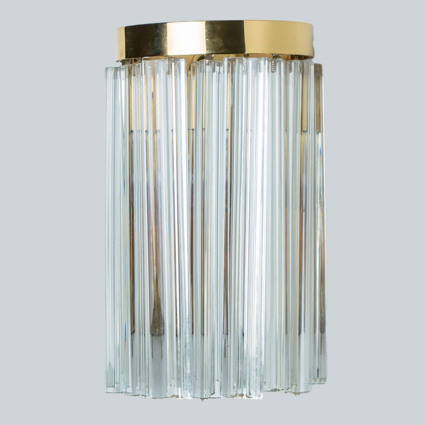A Pair of Venini Clear Brass Glass Wall Lights, 1970 For Sale 3