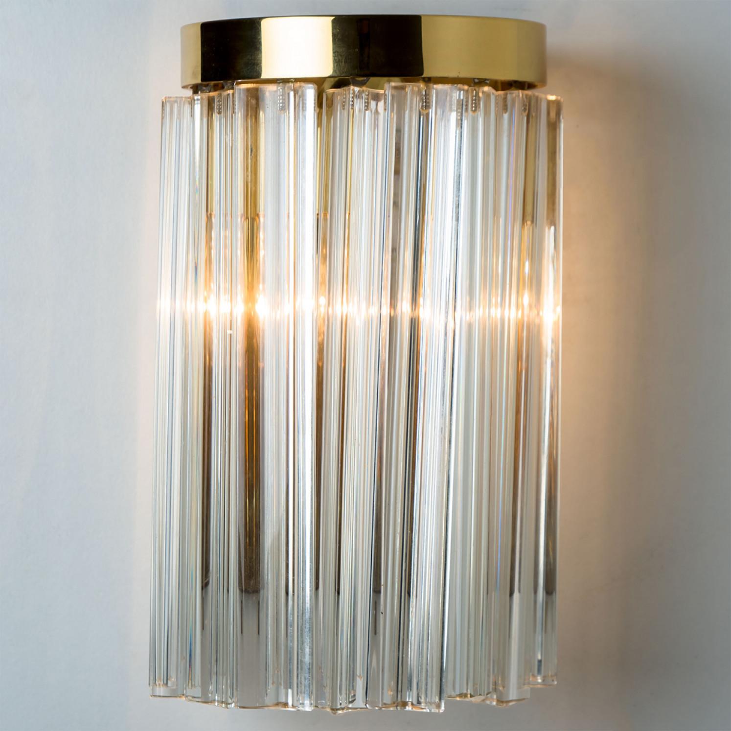 20th Century A Pair of Venini Clear Brass Glass Wall Lights, 1970 For Sale