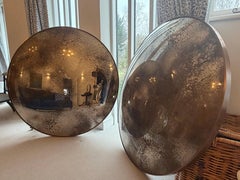 Paire de miroirs convexes Vernazza 120 cm / 47" Antique Silver.