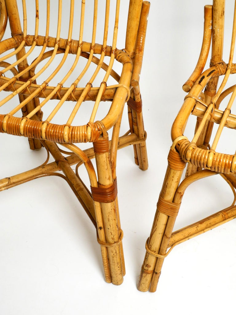 Pair of Very Comfortable Large 1960's Italian Bamboo Chairs For Sale at
