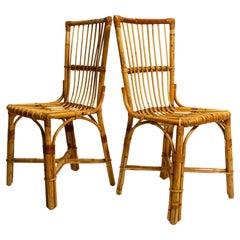 Paire de grandes chaises italiennes très confortables en bambou des années 1960