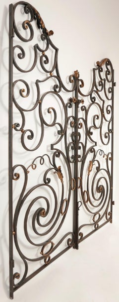 Pair of Very Decorative Hand Forged Wrought Iron Garden Gates