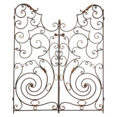 Vintage Pair of Very Decorative Hand Forged Wrought Iron Garden Gates