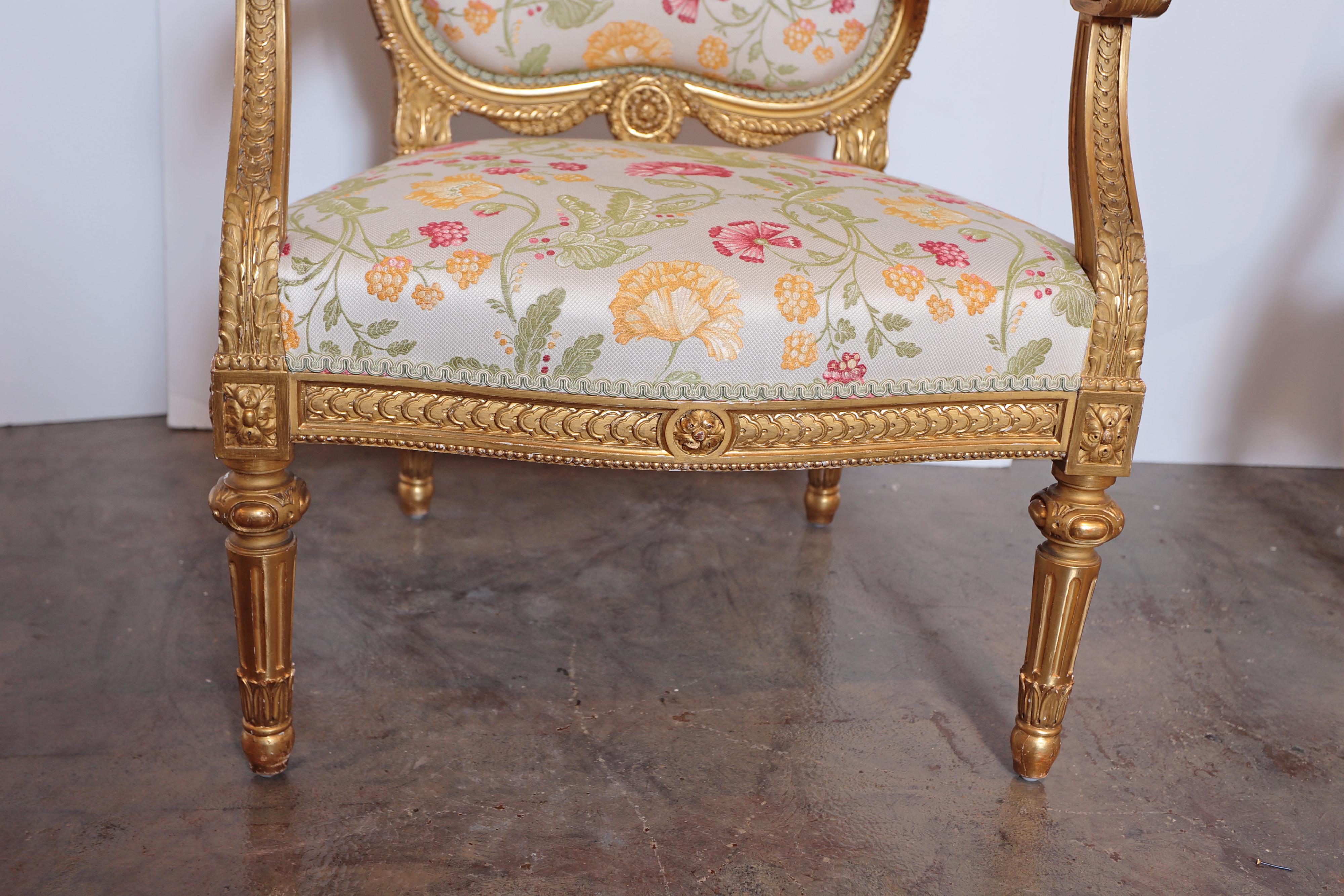 Giltwood Pair of Very Fine Carved and Gilt Early 20th Century Louis XVI Style Fauteuils