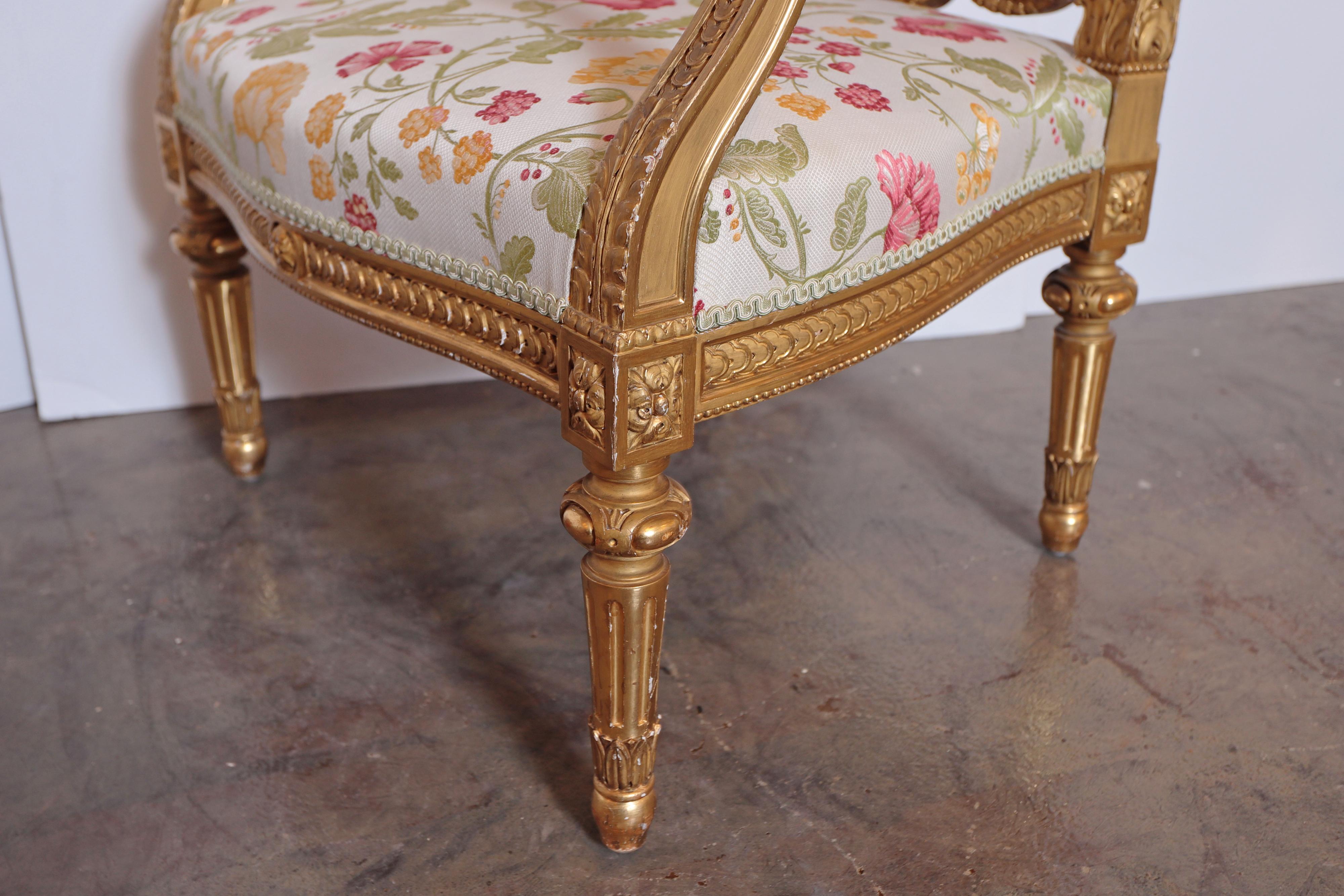 Pair of Very Fine Carved and Gilt Early 20th Century Louis XVI Style Fauteuils 2