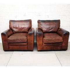 Pair of Very Large 1970s English Brown Leather Armchairs