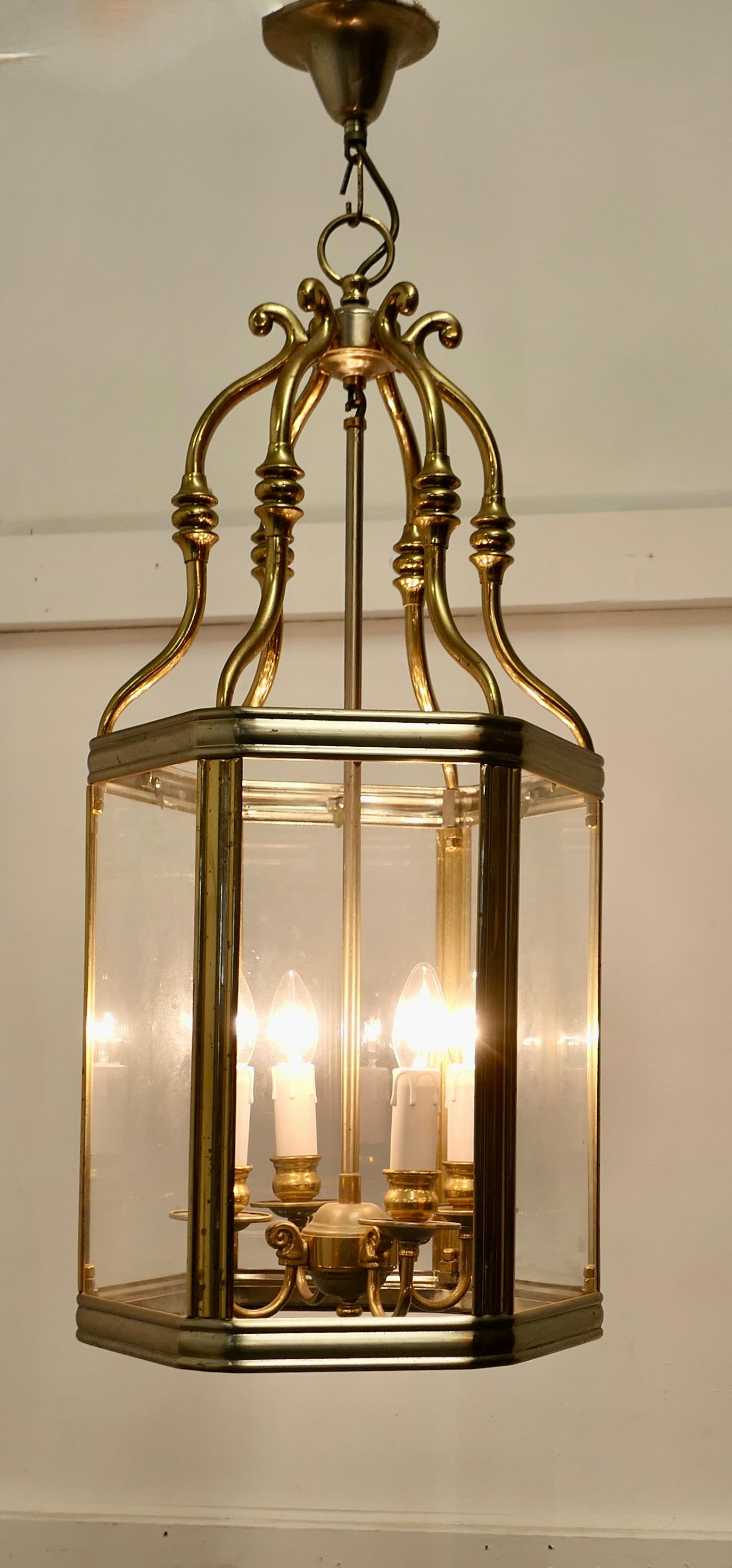 Pair of Very Large French Art Deco Brass & Glass Hall Lanterns a Superb Impr In Good Condition For Sale In Chillerton, Isle of Wight