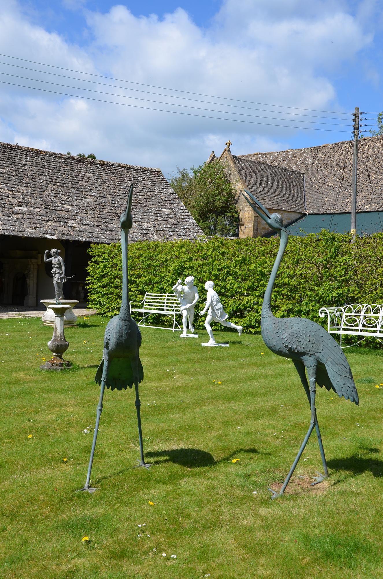 Pair of Very Large Meiji Period 1868-1912 Bronze Cranes In Good Condition In Cheltenham, Gloucestershire
