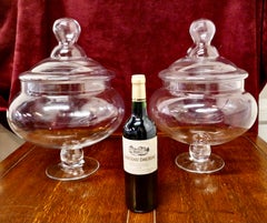 Set of 2 Large Antique Blown Glass Storage Jars, Arts and Crafts Style