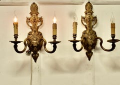 A Pair of Very Large Rococo Heavy Brass Twin Wall Lights