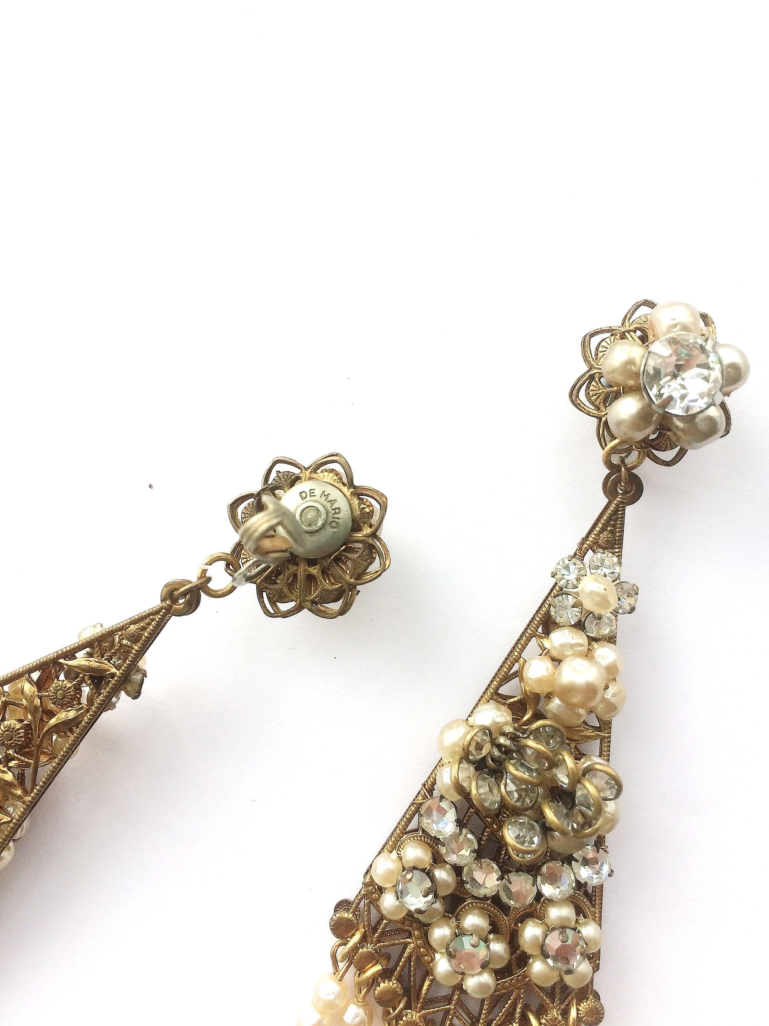 A pair of very long pearl and paste drop earrings, Robert de Mario, USA, 1950s For Sale 1