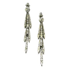 Vintage A pair of very long silver paste articulated drop earrings, c1950s