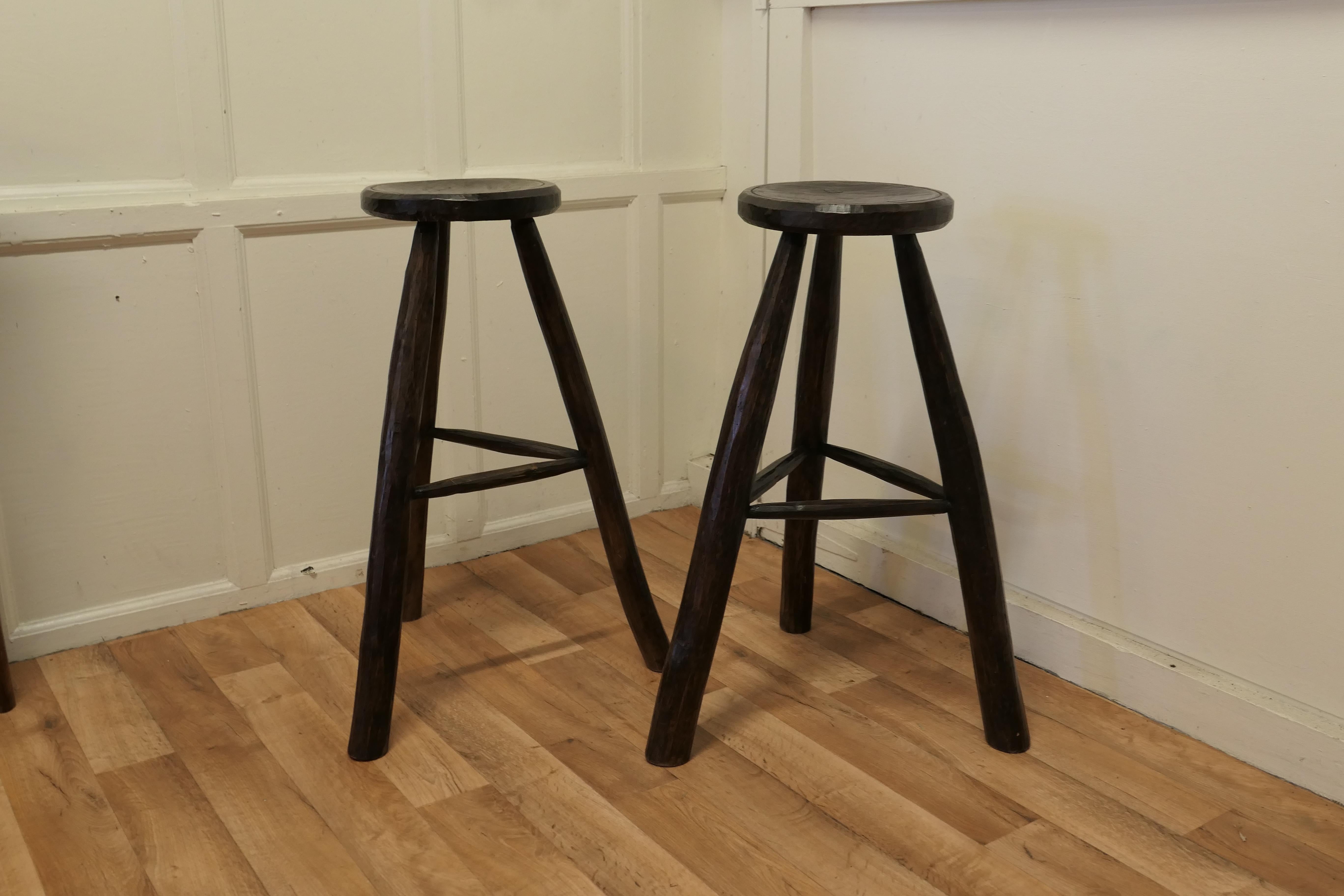 Pair of Very Rustic 19th Century French High Stools In Good Condition For Sale In Chillerton, Isle of Wight