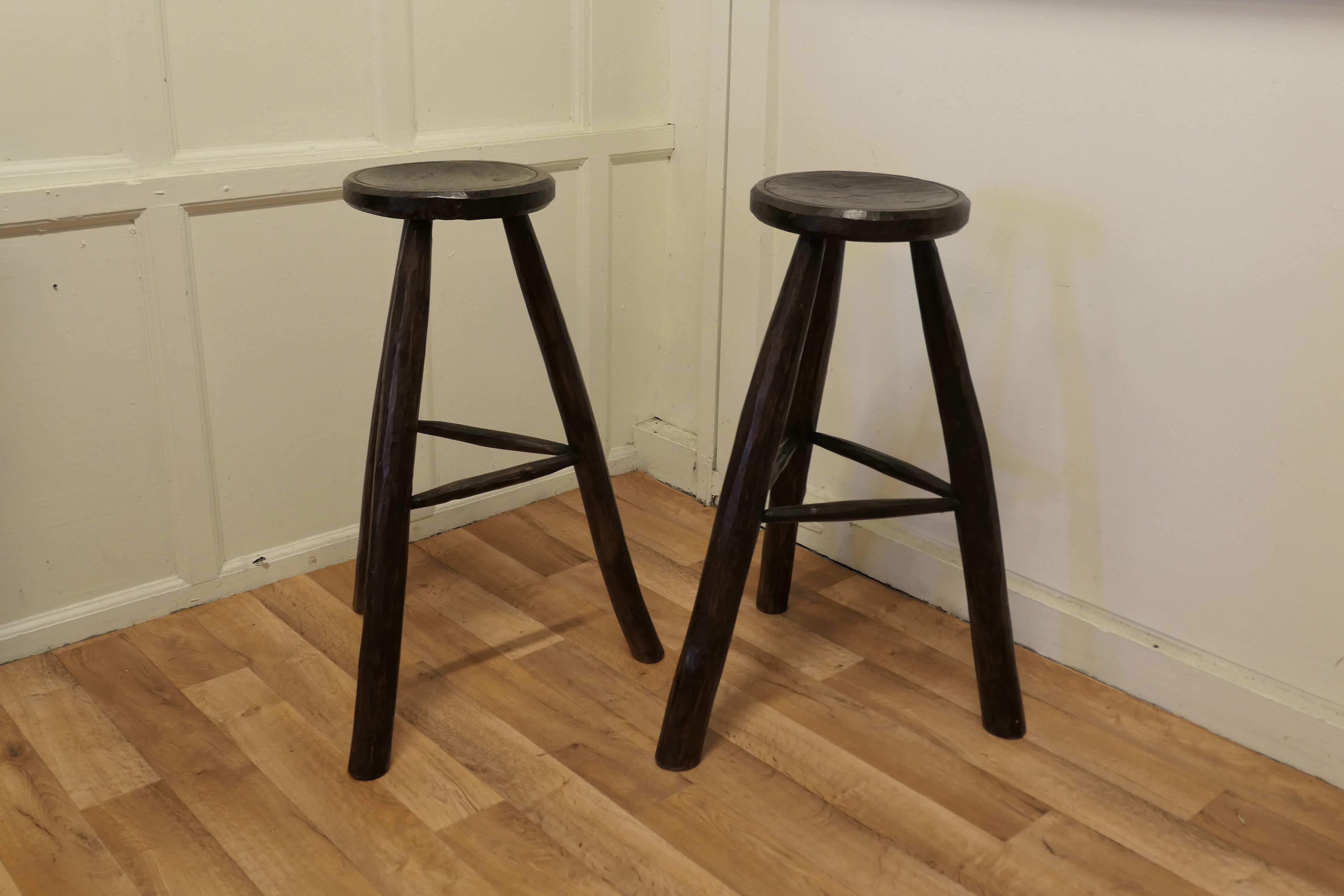 20th Century Pair of Very Rustic 19th Century French High Stools For Sale