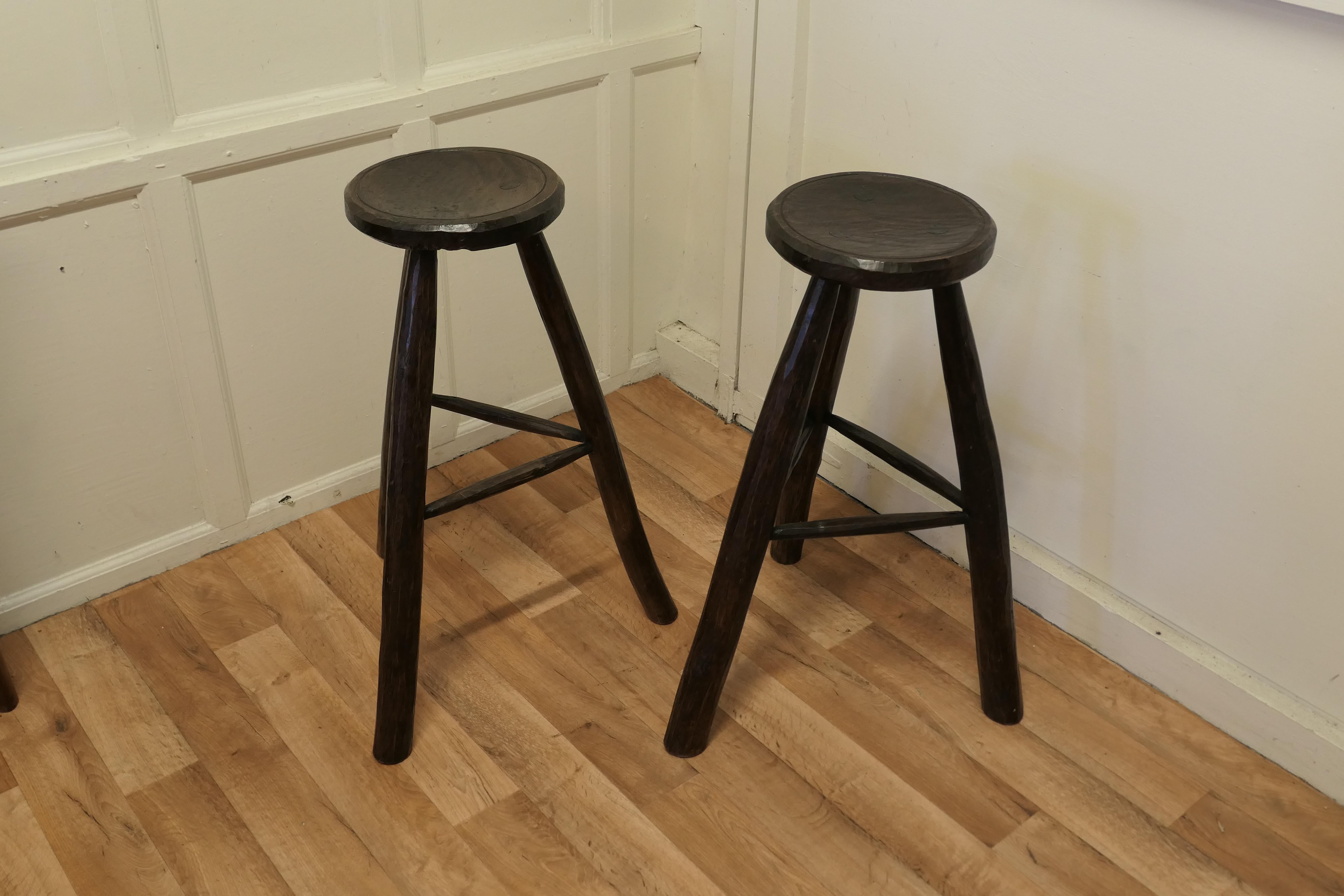 Elm Pair of Very Rustic 19th Century French High Stools For Sale