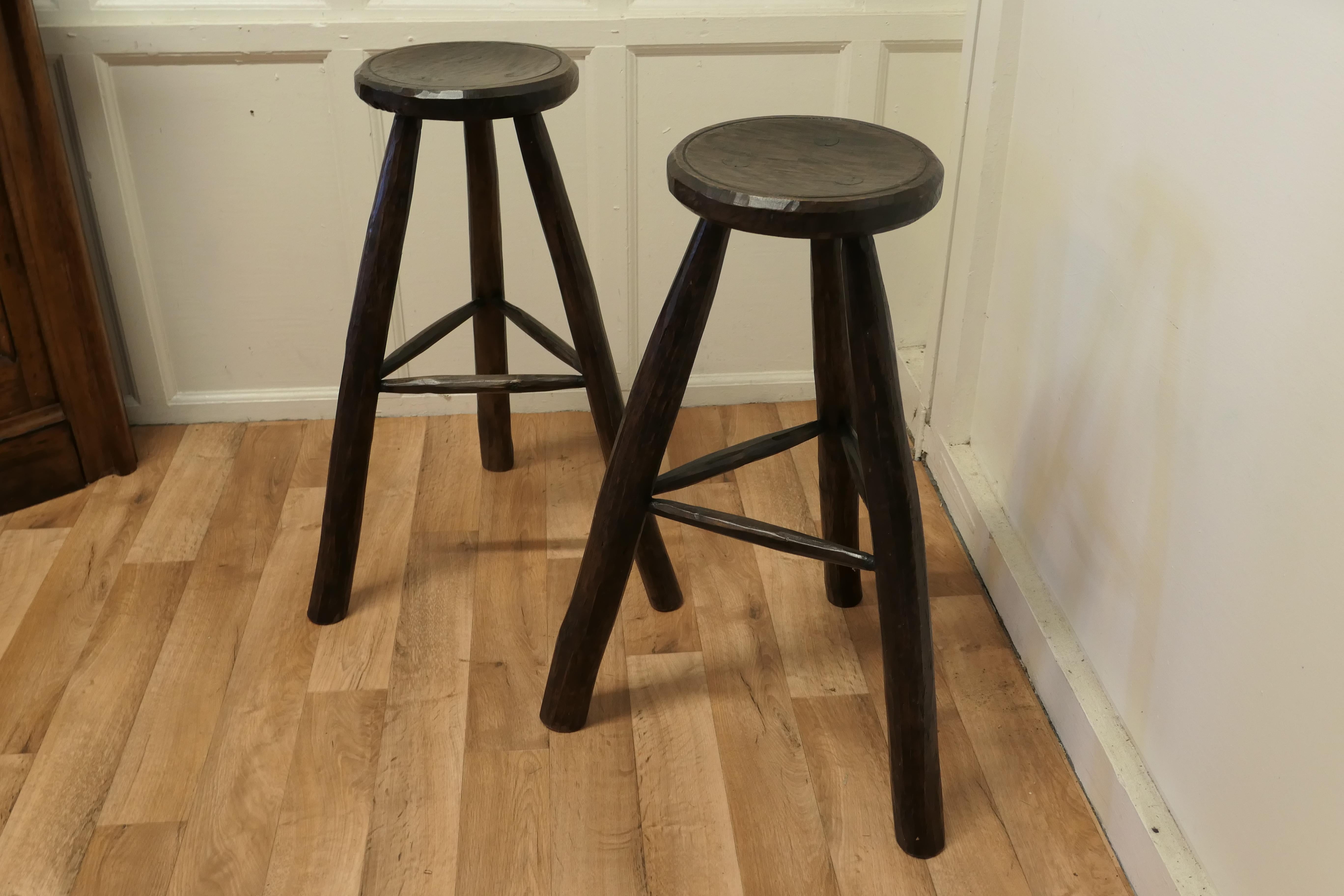 Pair of Very Rustic 19th Century French High Stools For Sale 1