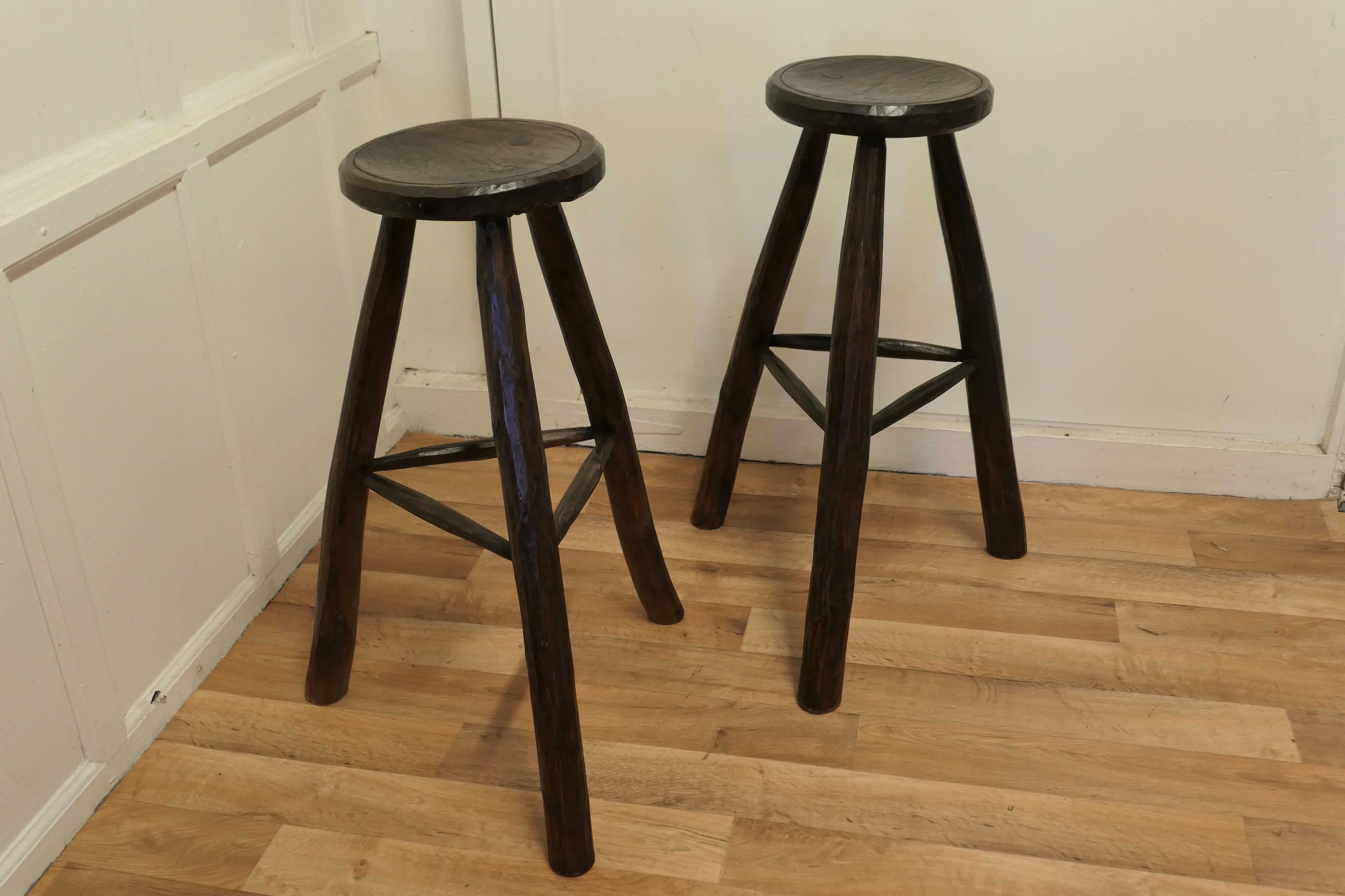 Pair of Very Rustic 19th Century French High Stools For Sale 2