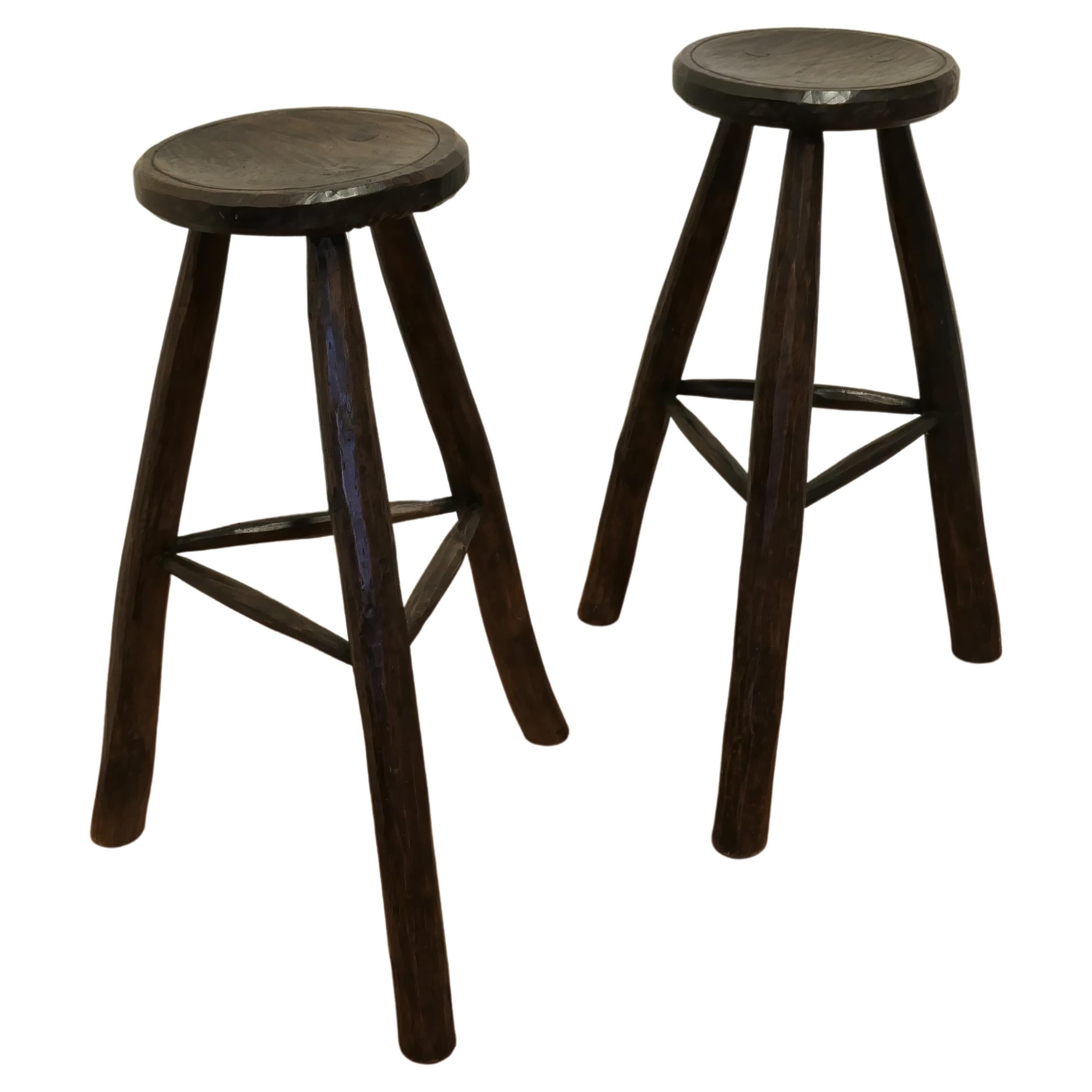 Pair of Very Rustic 19th Century French High Stools For Sale