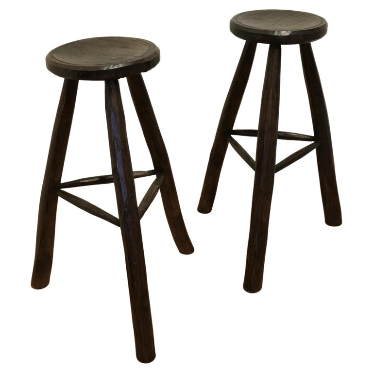 Pair of Very Rustic 19th Century French High Stools For Sale at