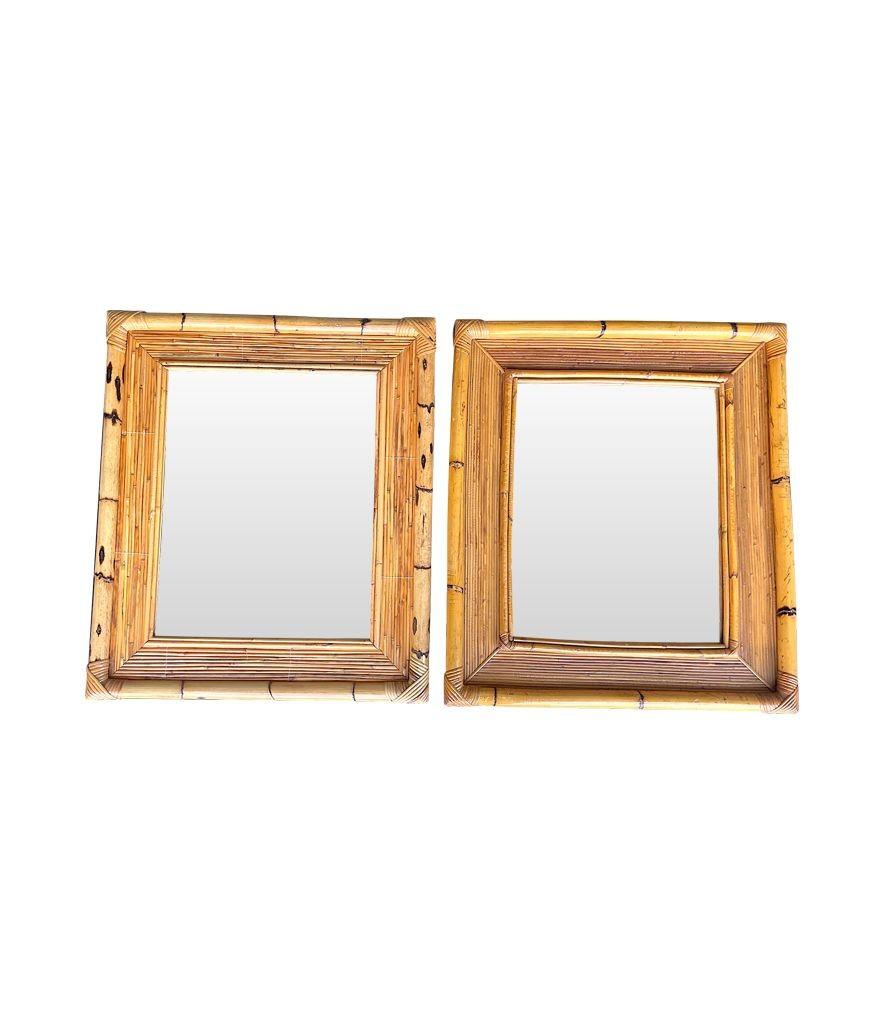 Mid-Century Modern A pair of very similar 1970s Italian bamboo mirrors with bamboo frames For Sale