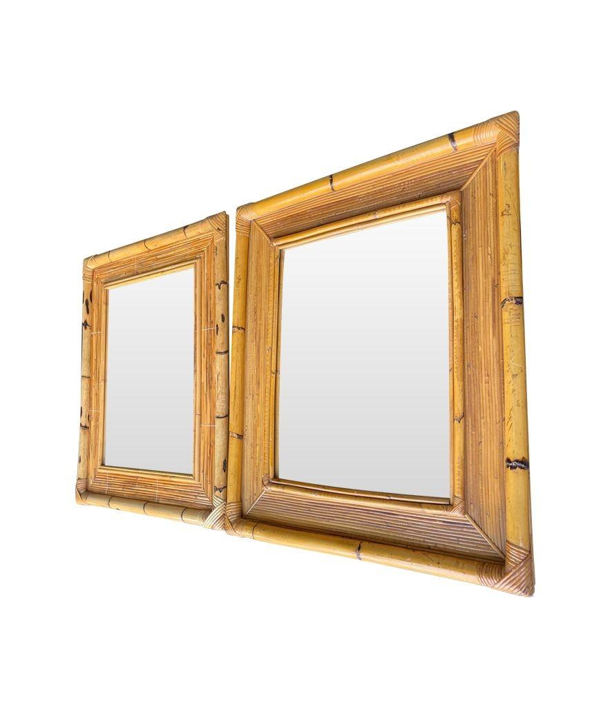 A pair of very similar 1970s Italian bamboo mirrors with bamboo frames In Good Condition For Sale In London, GB