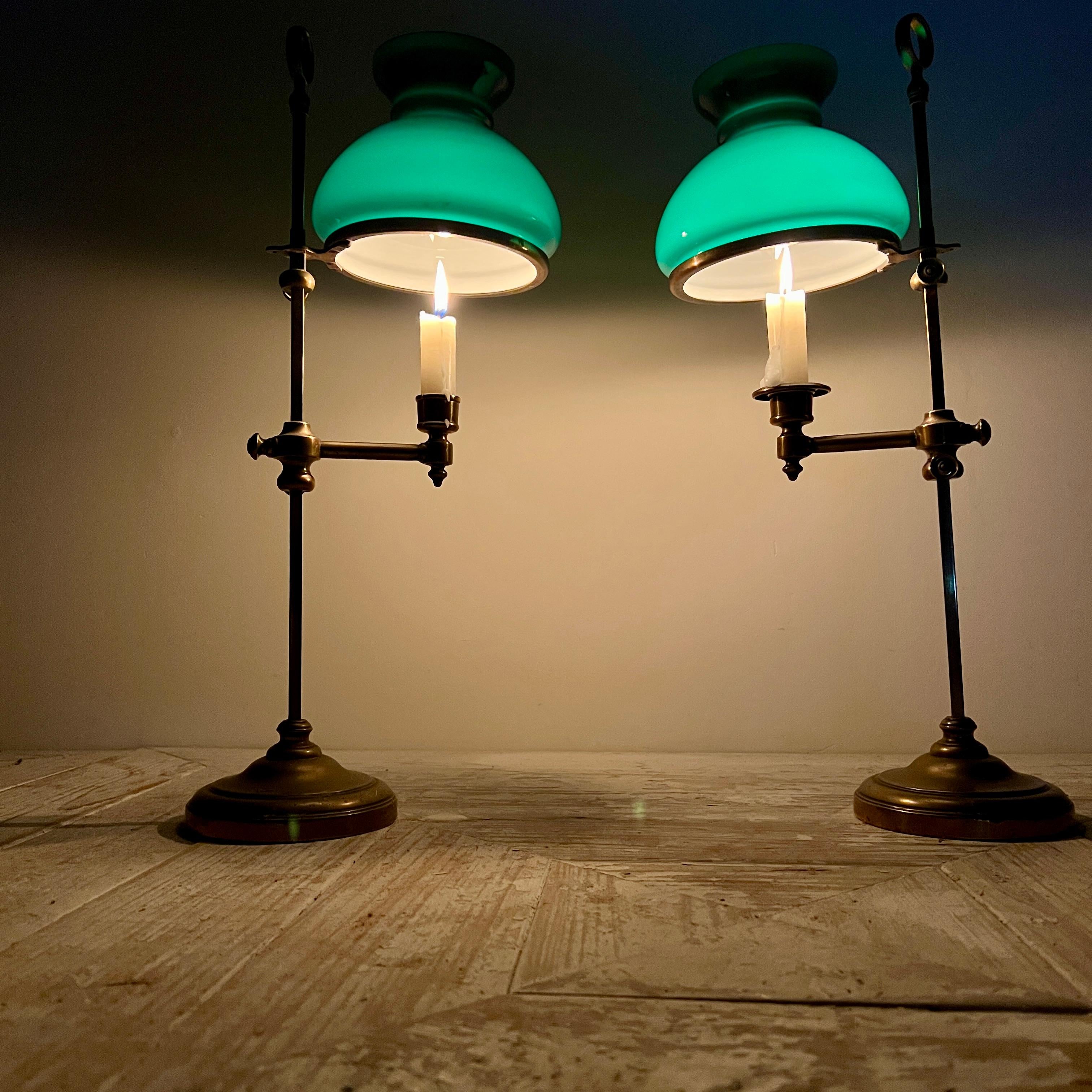 Late Victorian A Pair Of Victorian Adjustable Brass Student's Candle Lamps