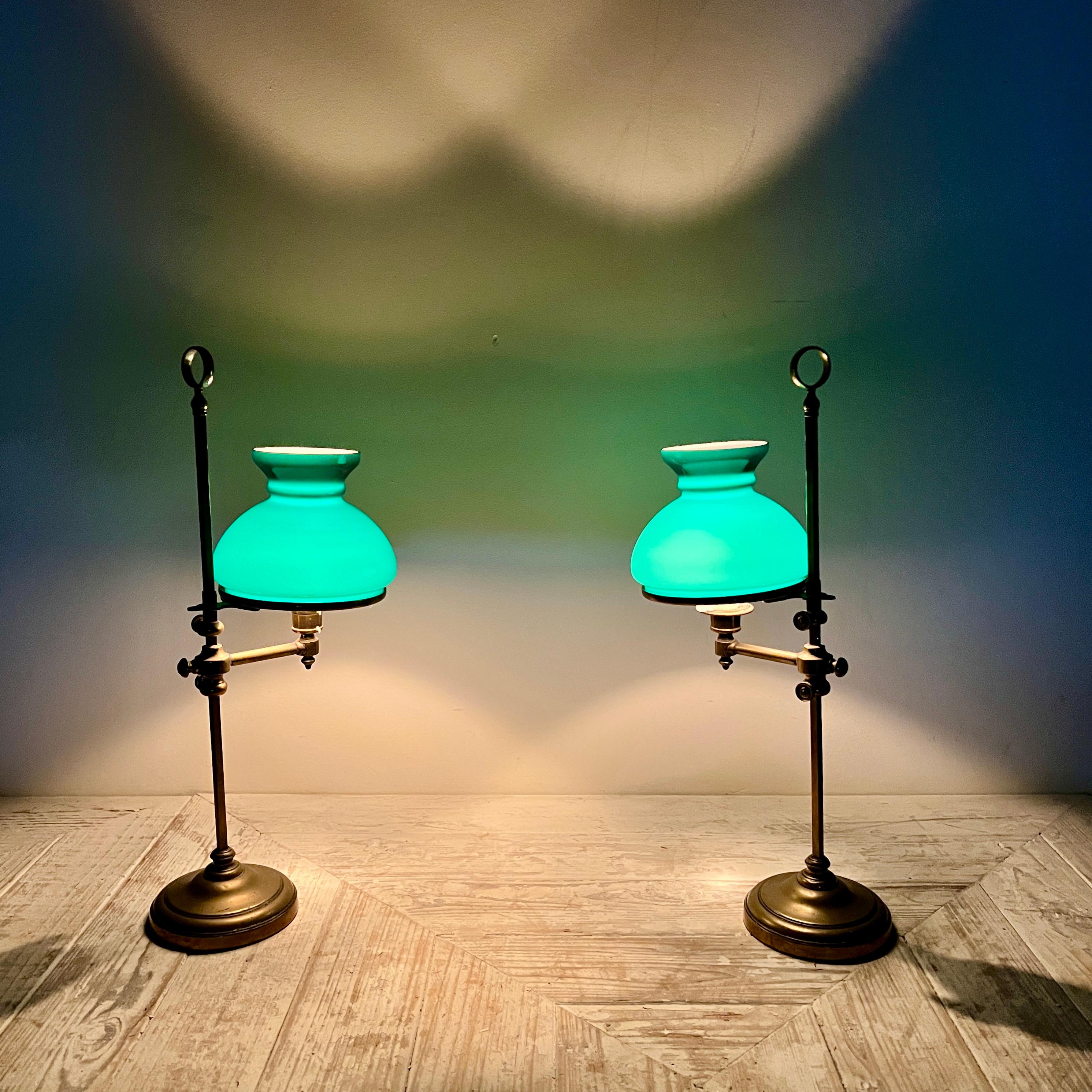 English A Pair Of Victorian Adjustable Brass Student's Candle Lamps