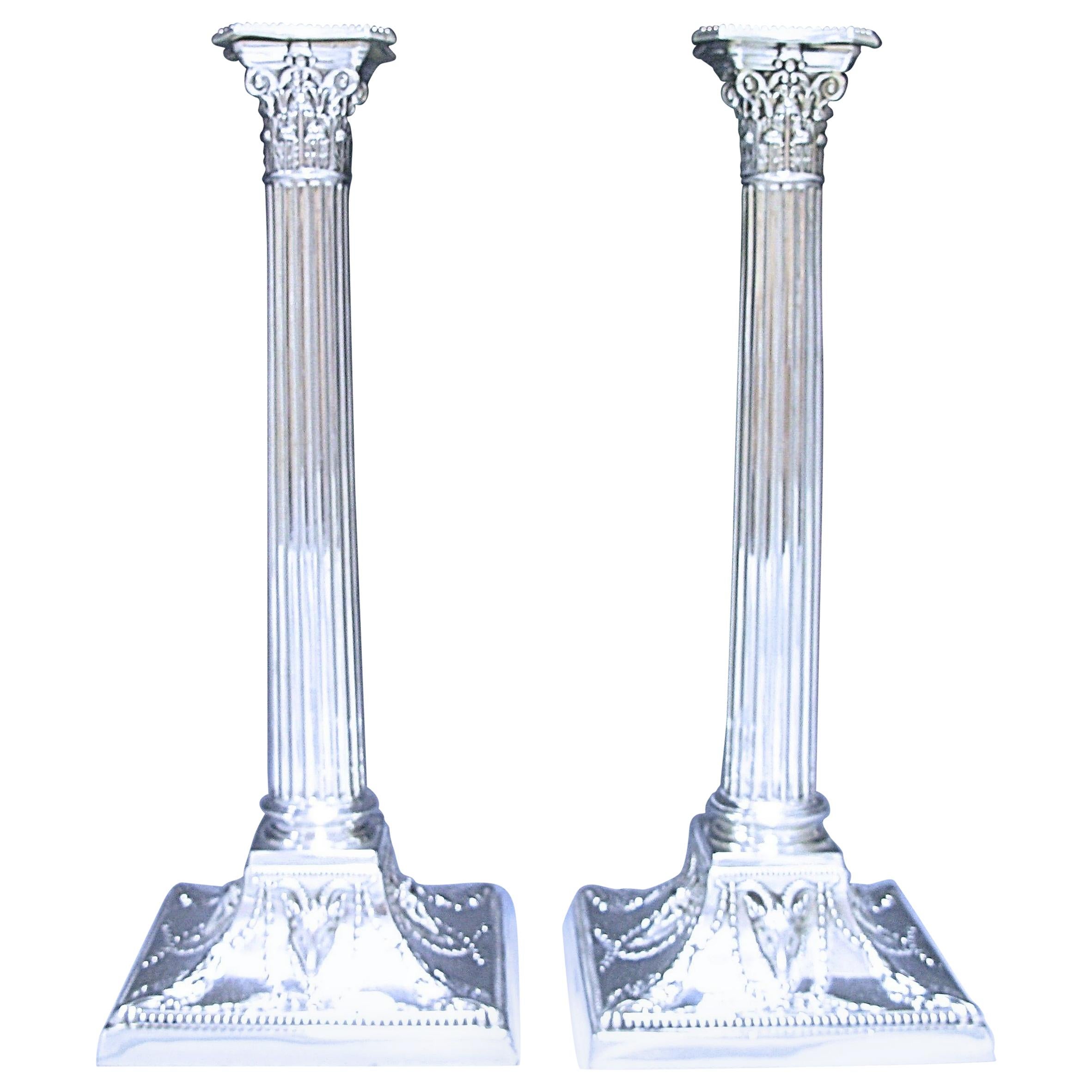Pair of Victorian Antique Silver Candlesticks For Sale