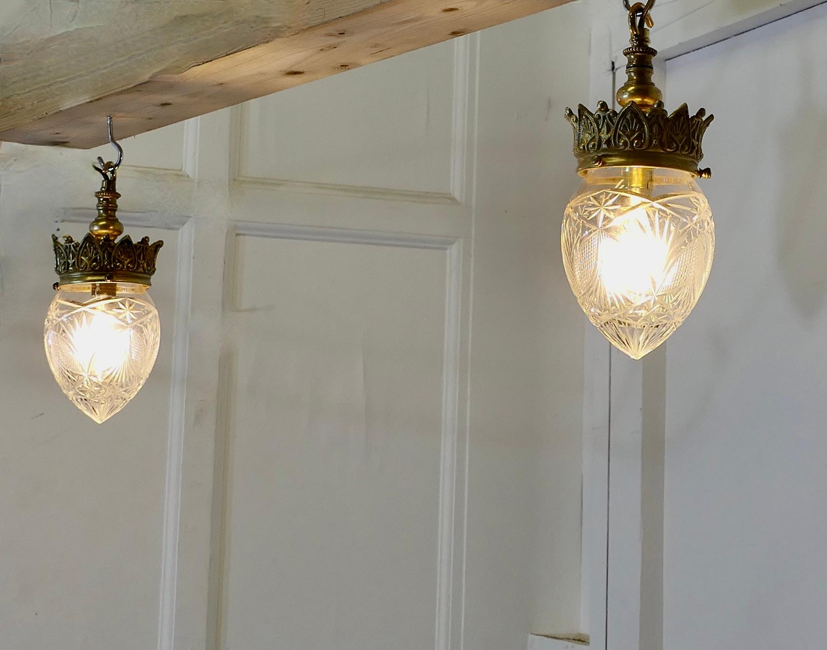 Art Nouveau  A Pair of Victorian Arts and Crafts Brass Ceiling Lights    For Sale