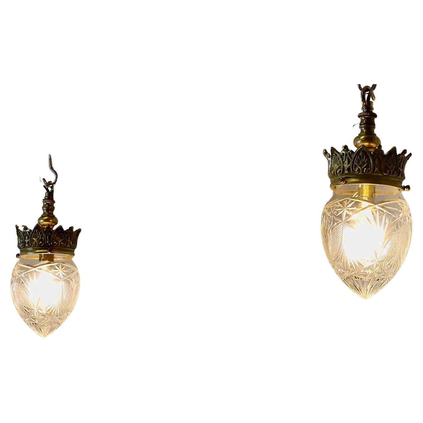  A Pair of Victorian Arts and Crafts Brass Ceiling Lights    For Sale