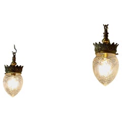  A Pair of Victorian Arts and Crafts Brass Ceiling Lights   