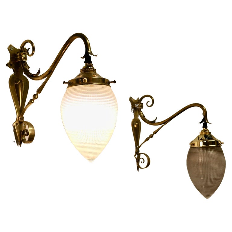 Pair of Victorian Arts and Crafts Brass Swan Neck Wall Lights For
