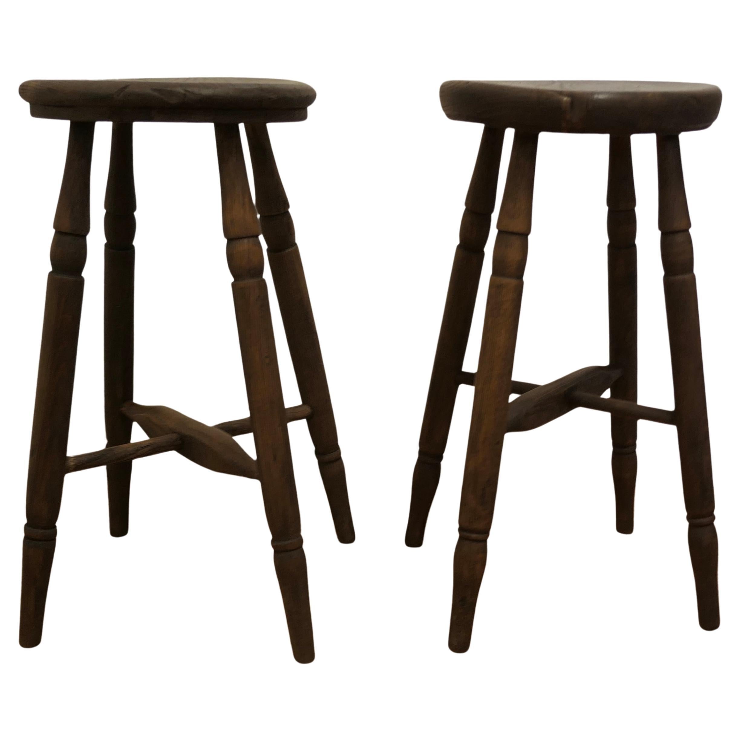 Pair of Victorian Ash and Elm Farmhouse Kitchen Stools For Sale